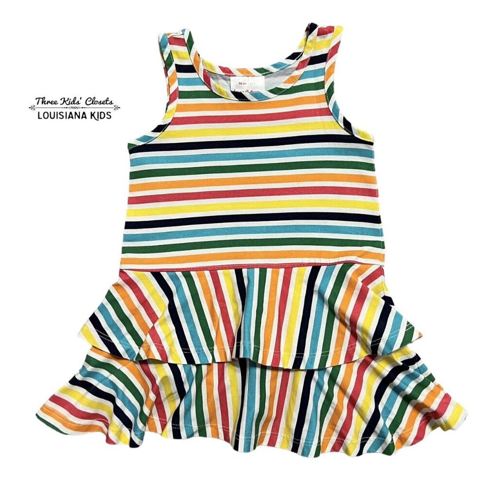 Hanna Andersson Sz 90 (3) Rainbow Striped Ruffle Tank Dress